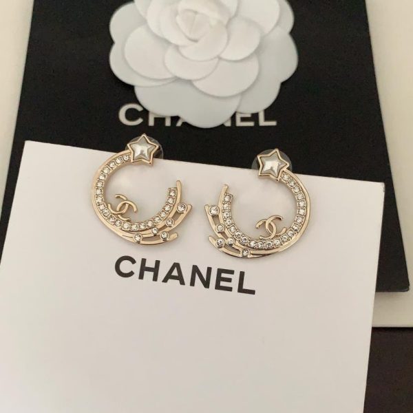 réplica,joyas,joyería,1:1,replica,fake,lujo,barato Pendientes redondos Chanel estrella blanca de cinco puntas