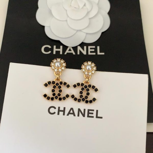 réplica,joyas,joyería,1:1,replica,fake,lujo,barato Pendientes Chanel con diamantes negros cc