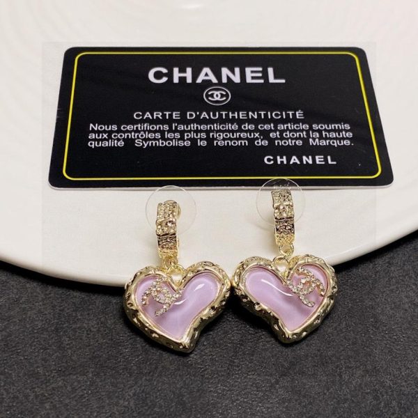 réplica,joyas,joyería,1:1,replica,fake,lujo,barato Pendientes Chanel doble C con corazón de diamantes y cristal de melocotón en rosa claro
