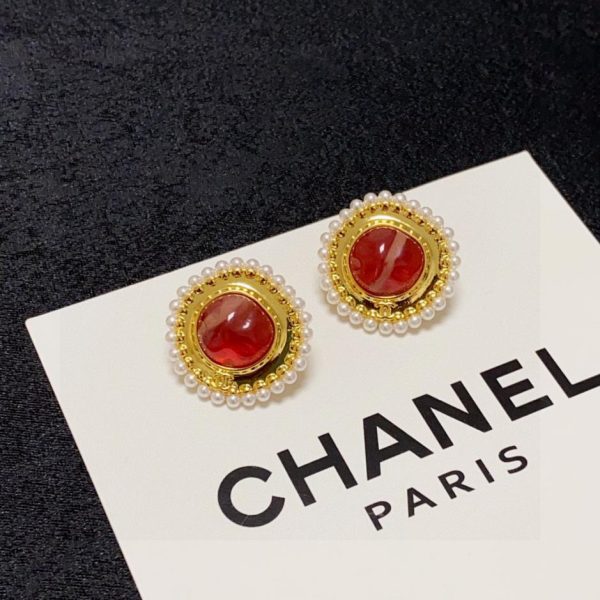 réplica,joyas,joyería,1:1,replica,fake,lujo,barato Chanel2024 pendientes de moda personalizados con incrustaciones de ágata roja y doble letra C antigua