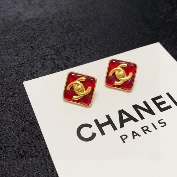 réplica,joyas,joyería,1:1,replica,fake,lujo,barato Pendientes pequeños festivos rojos cuadrados doble C