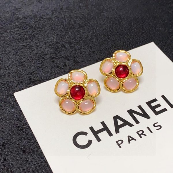 réplica,joyas,joyería,1:1,replica,fake,lujo,barato Pendientes de pétalos rosas con flor doble C de Chanel