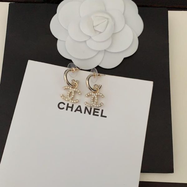 réplica,joyas,joyería,1:1,replica,fake,lujo,barato Ganchos para la oreja Chanel con diamantes completos cc