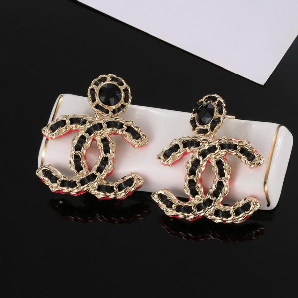 réplica,joyas,joyería,1:1,replica,fake,lujo,barato Pendientes Chanel de cuero negro dorado claro