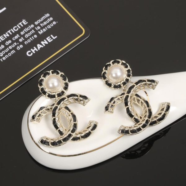 réplica,joyas,joyería,1:1,replica,fake,lujo,barato Pendientes Chanel de cuero negro dorado claro