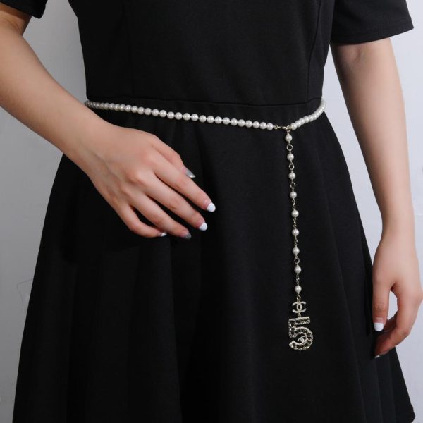 réplica,joyas,joyería,1:1,replica,fake,lujo,barato Cadena de cintura con perlas de 5 palabras Chanel