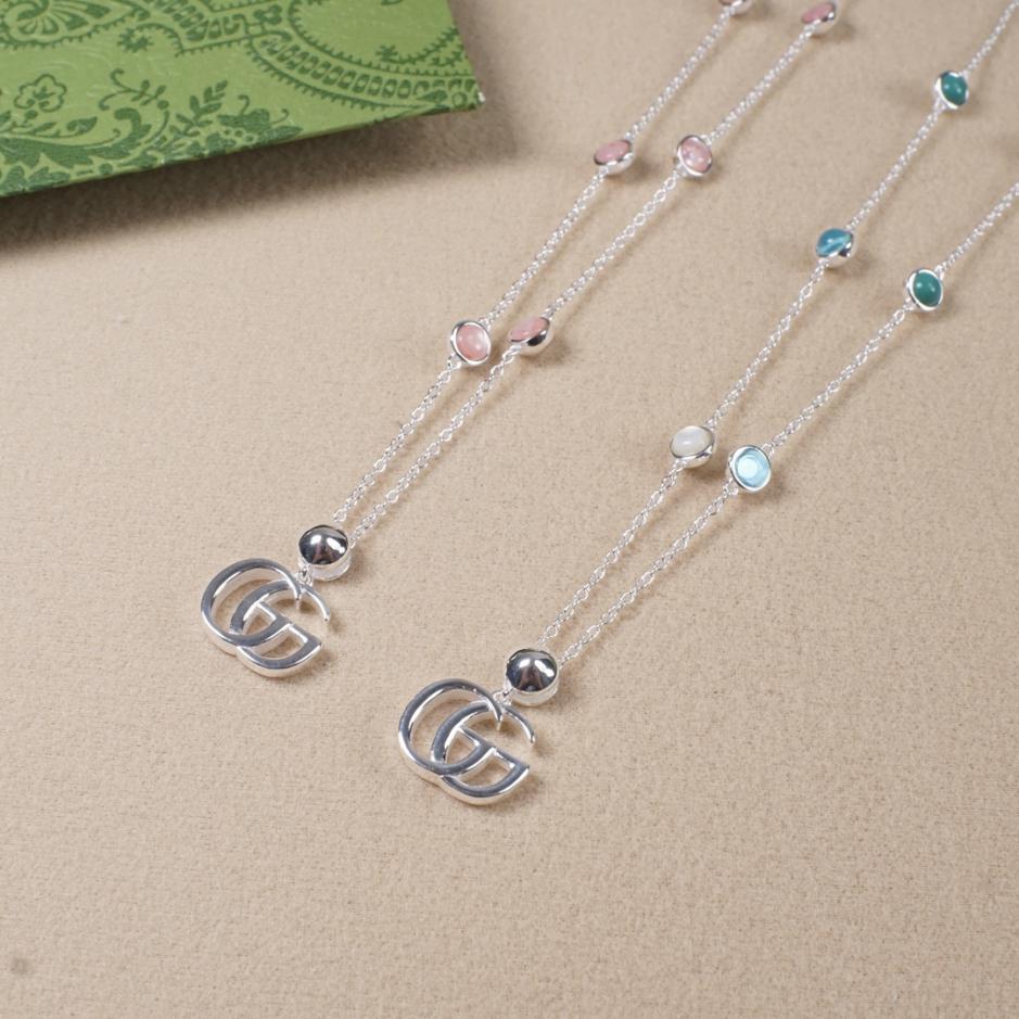 réplica,joyas,joyería,1:1,replica,fake,lujo,barato Collar Gucci con doble G entrelazada en color piedra