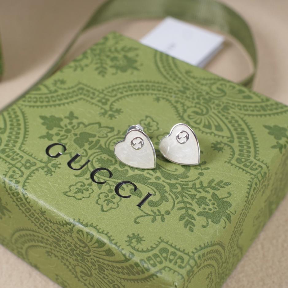 réplica,joyas,joyería,1:1,replica,fake,lujo,barato réplica,joyas,joyería,1:1,replica,fake,lujo,barato Pendientes de esmalte blanco con corazones entrelazados de Gucci