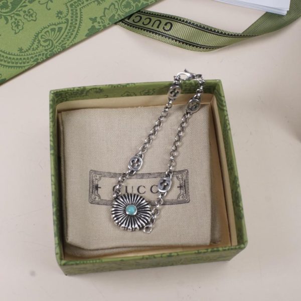 réplica,joyas,joyería,1:1,replica,fake,lujo,barato Pulsera Gucci con doble G entrelazada y margarita turquesa