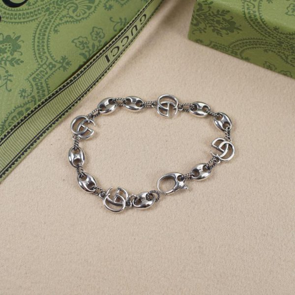 réplica,joyas,joyería,1:1,replica,fake,lujo,barato Pulsera con ancla y nariz de cerdo con doble G entrelazada de Gucci