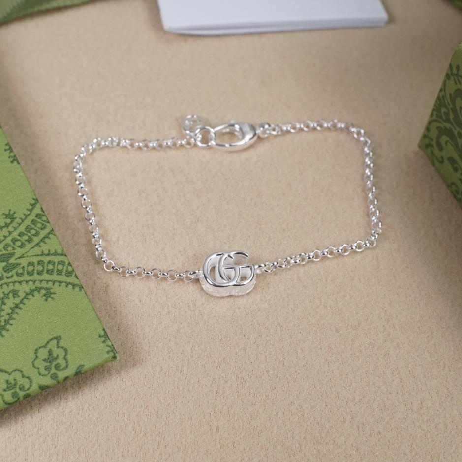 réplica,joyas,joyería,1:1,replica,fake,lujo,barato réplica,joyas,joyería,1:1,replica,fake,lujo,barato Pulsera Gucci doble g plateada y blanca