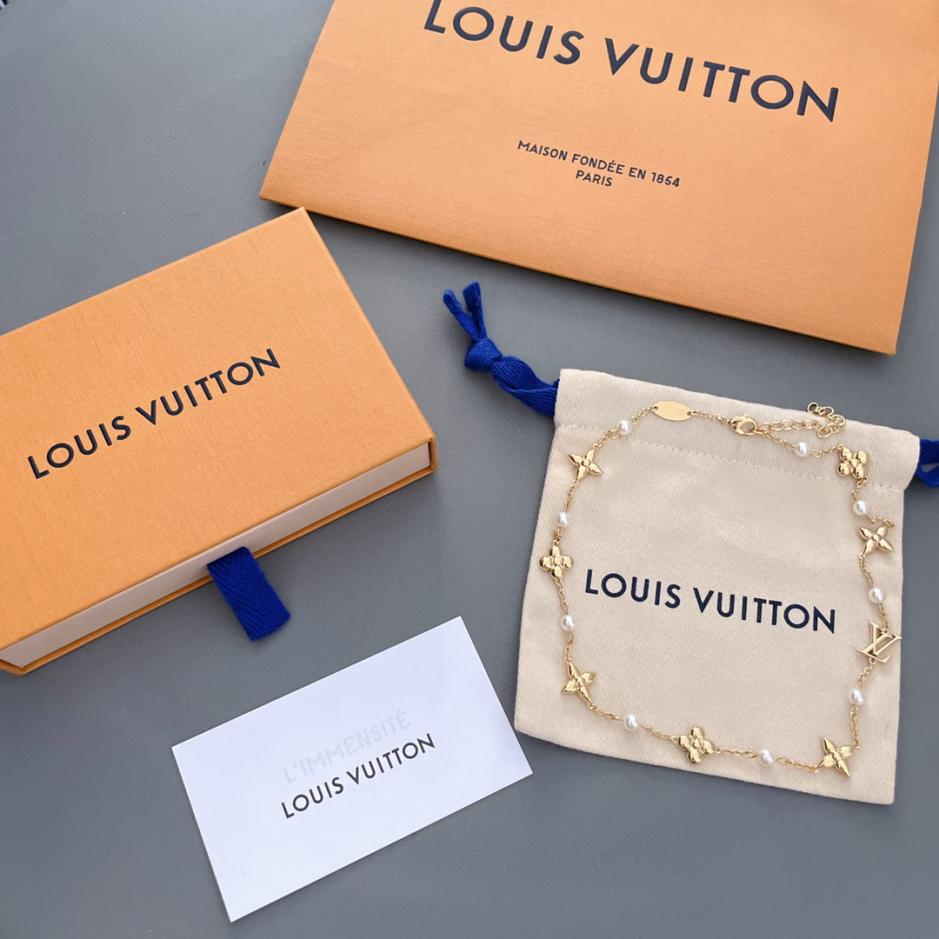réplica,joyas,joyería,1:1,replica,fake,lujo,barato réplica,joyas,joyería,1:1,replica,fake,lujo,barato Collar de perlas de flores doradas de LOUIS VUITTON