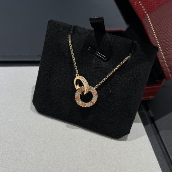 réplica,joyas,joyería,1:1,replica,fake,lujo,barato Collar de pastel con doble anillo de diamantes Cartier