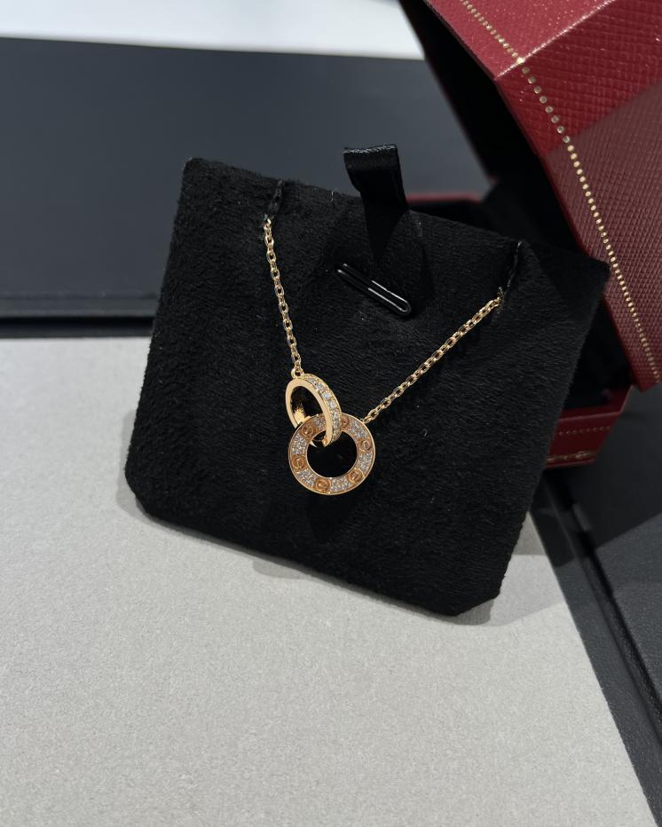 réplica,joyas,joyería,1:1,replica,fake,lujo,barato Collar de pastel con doble anillo de diamantes Cartier