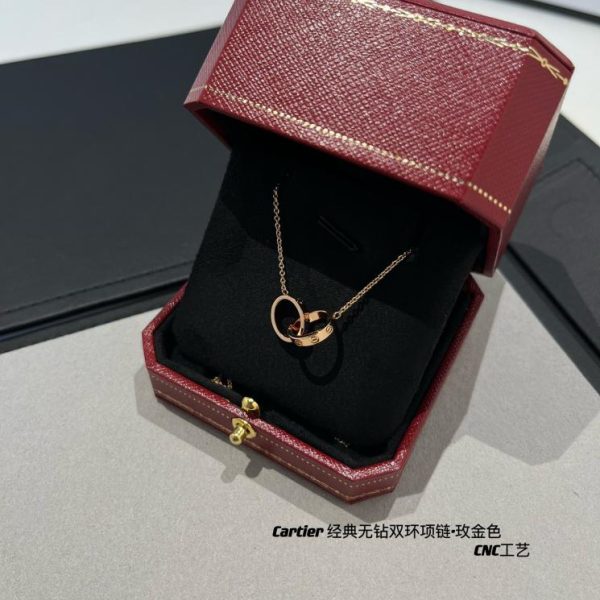 réplica,joyas,joyería,1:1,replica,fake,lujo,barato Collar clásico con doble anillo de diamantes de Cartier