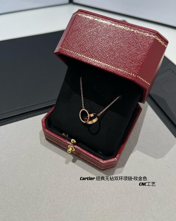 réplica,joyas,joyería,1:1,replica,fake,lujo,barato réplica,joyas,joyería,1:1,replica,fake,lujo,barato Collar clásico con doble anillo de diamantes de Cartier