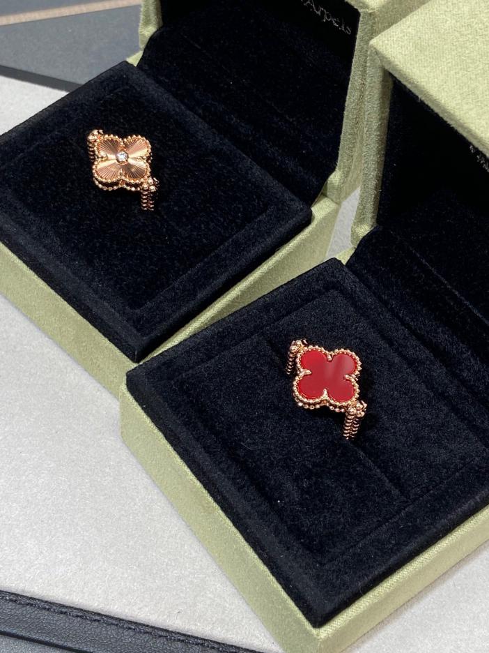 réplica,joyas,joyería,1:1,replica,fake,lujo,barato [Versión superior] Anillo de trébol de cuatro hojas de doble cara VCA de Van Cleef & Arpels