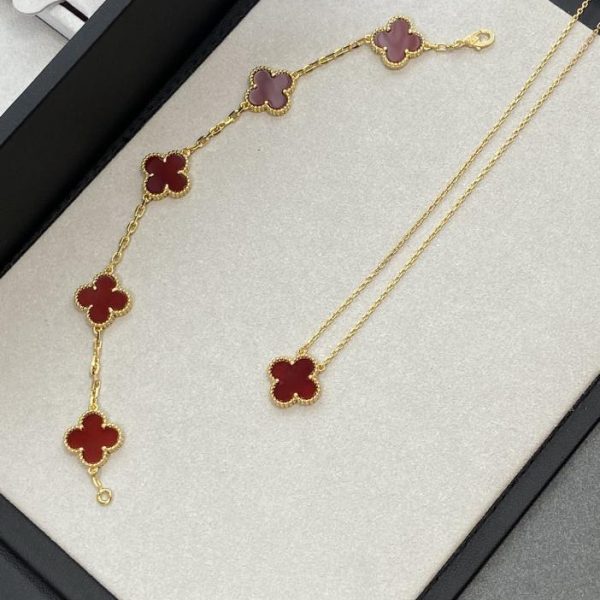 réplica,joyas,joyería,1:1,replica,fake,lujo,barato [Versión superior] Pulsera y collar de cinco flores de nácar blanco y oro de Van Cleef & Arpels