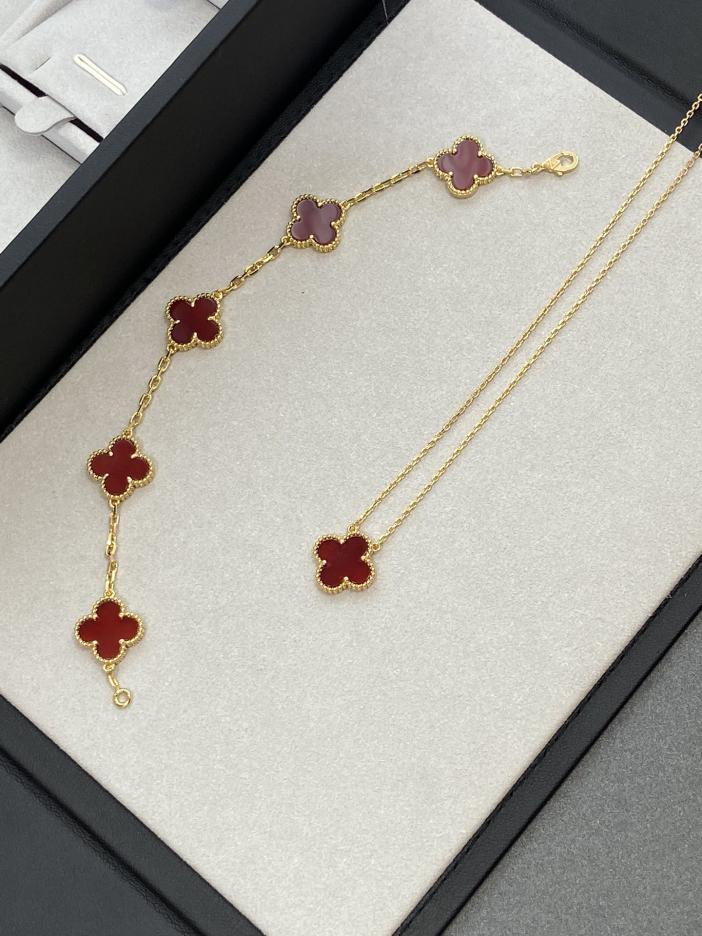 réplica,joyas,joyería,1:1,replica,fake,lujo,barato [Versión superior] Pulsera de cinco flores en oro cornalina de Van Cleef & Arpels