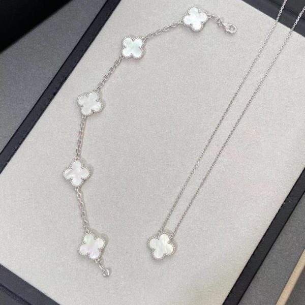 réplica,joyas,joyería,1:1,replica,fake,lujo,barato [Versión superior] Pulsera de cinco flores de piedra natural de nácar blanco de versión alta de Van Cleef & Arpels
