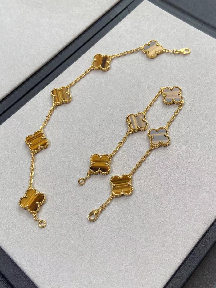 réplica,joyas,joyería,1:1,replica,fake,lujo,barato [Versión superior] Pulsera de cinco flores con ojo de tigre de Van Cleef & Arpels