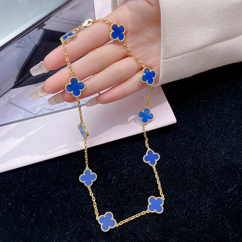 réplica,joyas,joyería,1:1,replica,fake,lujo,barato [Edición superior] Collar de calcedonia azul con diez flores de Van Cleef & Arpels
