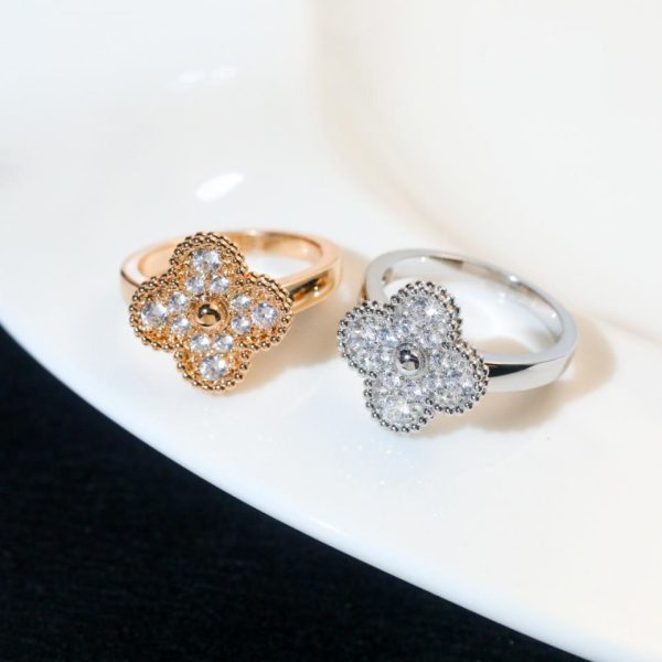 réplica,joyas,joyería,1:1,replica,fake,lujo,barato [Versión superior] Van Cleef & Arpels mini anillo completo de diamantes Alhambra con diamantes completos