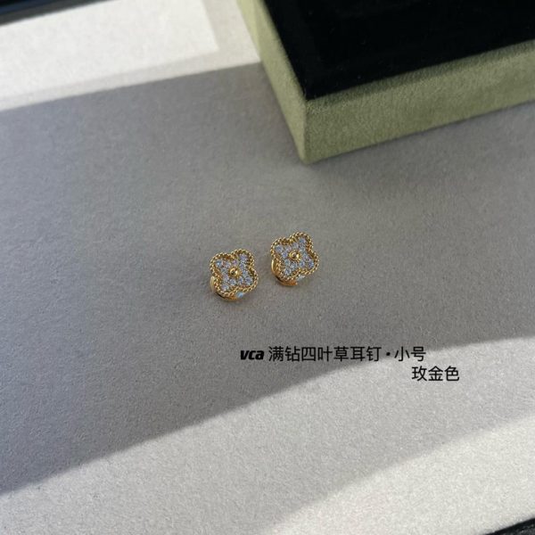 réplica,joyas,joyería,1:1,replica,fake,lujo,barato [Versión superior] Mini aretes de trébol de cuatro hojas con diamantes de Van Cleef & Arpelsvca