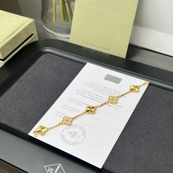 réplica,joyas,joyería,1:1,replica,fake,lujo,barato [Versión superior] Pulsera de nácar blanca con trébol de cuatro hojas mini de Van Cleef & Arpels