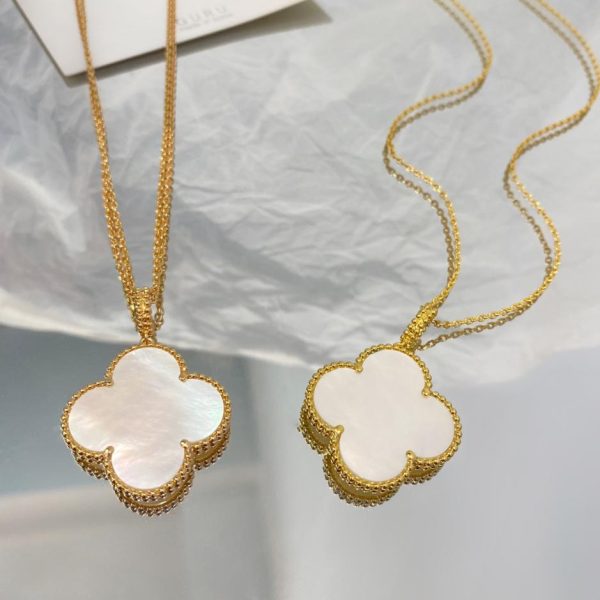 réplica,joyas,joyería,1:1,replica,fake,lujo,barato [Versión superior] Collar clásico de trébol de cuatro hojas de cornalina con flor grande de Van Cleef & Arpels