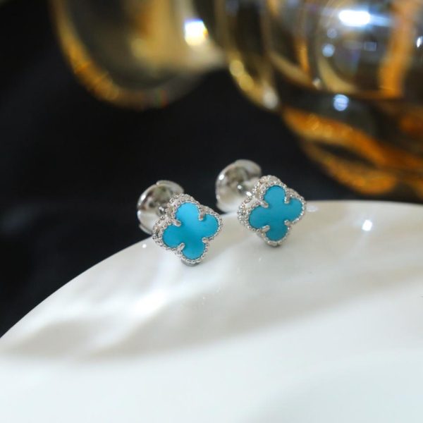 réplica,joyas,joyería,1:1,replica,fake,lujo,barato [Versión superior] Mini pendientes de trébol de cuatro hojas turquesa de Van Cleef & Arpels