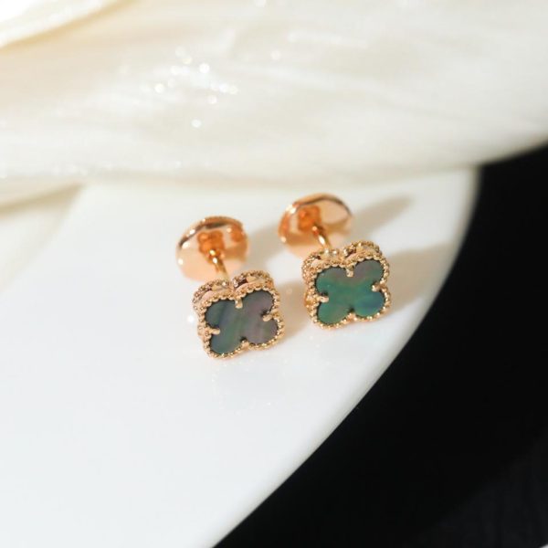 réplica,joyas,joyería,1:1,replica,fake,lujo,barato [Versión superior] Mini aretes de trébol de cuatro hojas con fritillario gris de Van Cleef & Arpels