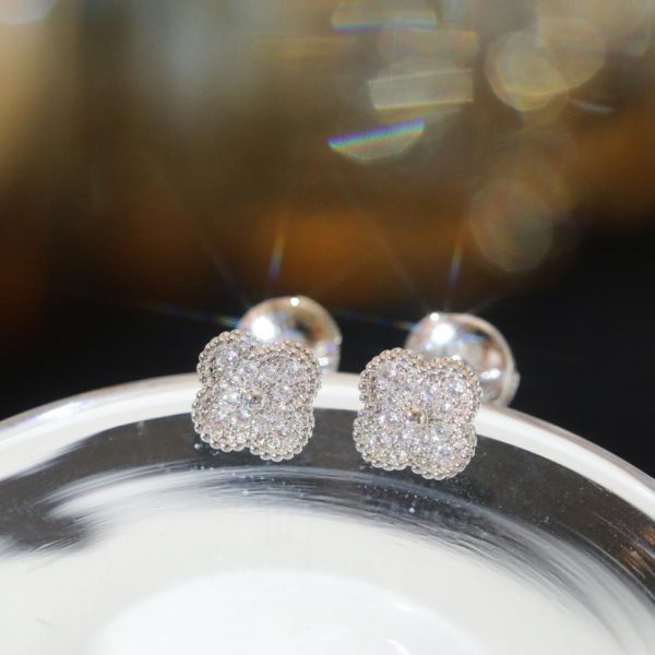 réplica,joyas,joyería,1:1,replica,fake,lujo,barato [Versión superior] Mini aretes de trébol de cuatro hojas con diamantes de Van Cleef & Arpels
