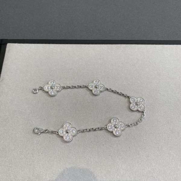 réplica,joyas,joyería,1:1,replica,fake,lujo,barato [Versión Premium] Van Cleef & Arpels Pulsera de cinco flores con diamantes y concha gris en oro rosa
