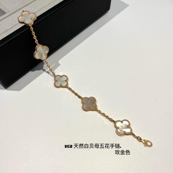 réplica,joyas,joyería,1:1,replica,fake,lujo,barato [Versión superior] Pulsera de cinco flores de ónix negro de Van Cleef & Arpelsvca