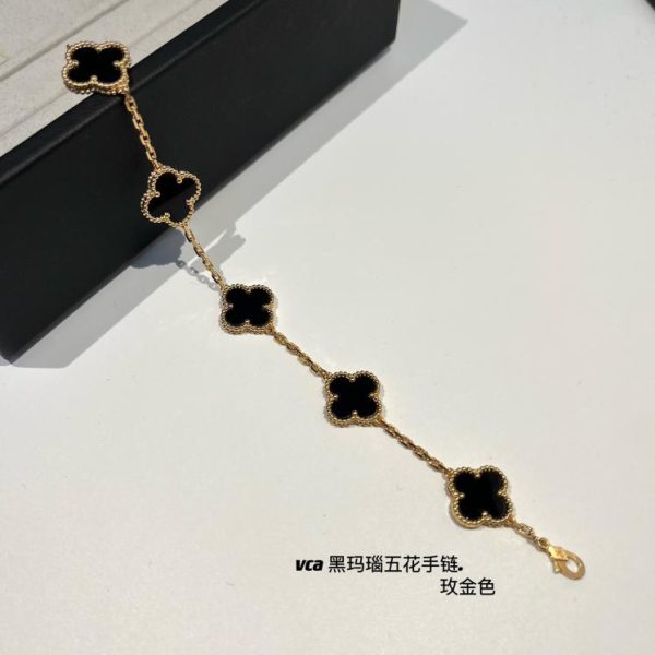 réplica,joyas,joyería,1:1,replica,fake,lujo,barato [Versión superior] Van Cleef & Arpels Alhambra pulsera negra de cinco flores y diamantes