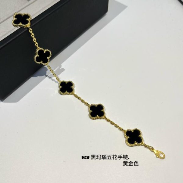 réplica,joyas,joyería,1:1,replica,fake,lujo,barato [Versión superior] Van Cleef & Arpels Alhambra pulsera negra de cinco flores y diamantes