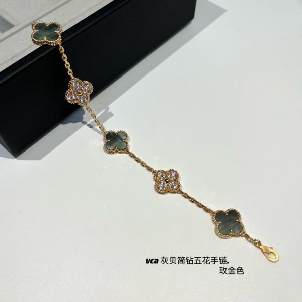 réplica,joyas,joyería,1:1,replica,fake,lujo,barato [Versión superior] Pulsera de cinco flores de ónix negro de Van Cleef & Arpelsvca