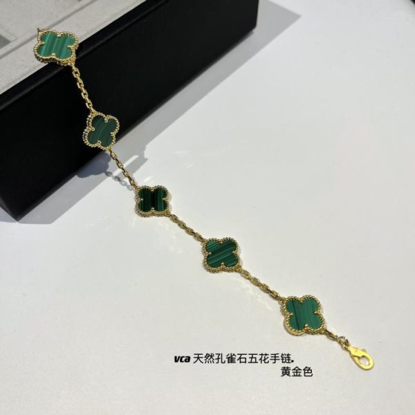 réplica,joyas,joyería,1:1,replica,fake,lujo,barato [Versión superior] Pulsera de cinco flores de malaquita natural de Van Cleef & Arpelsvca