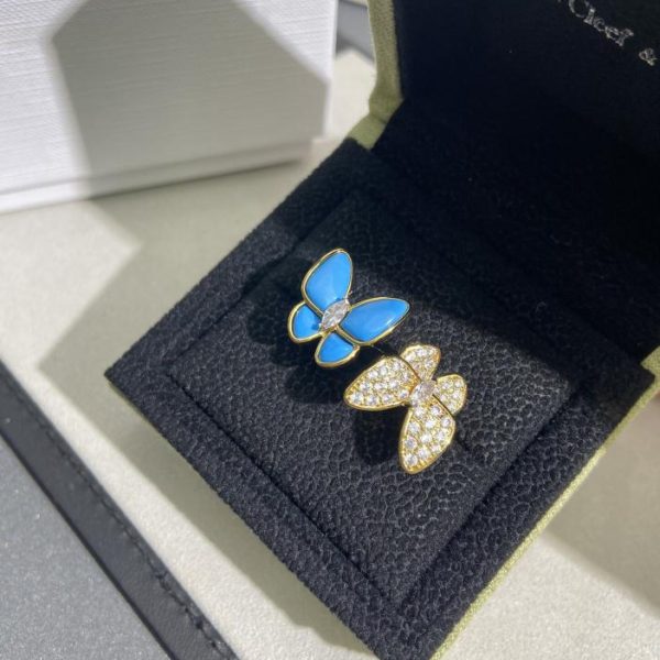réplica,joyas,joyería,1:1,replica,fake,lujo,barato [Versión superior] VCAVan Cleef & Arpels Anillo de dedo con dos mariposas y mariposa turquesa