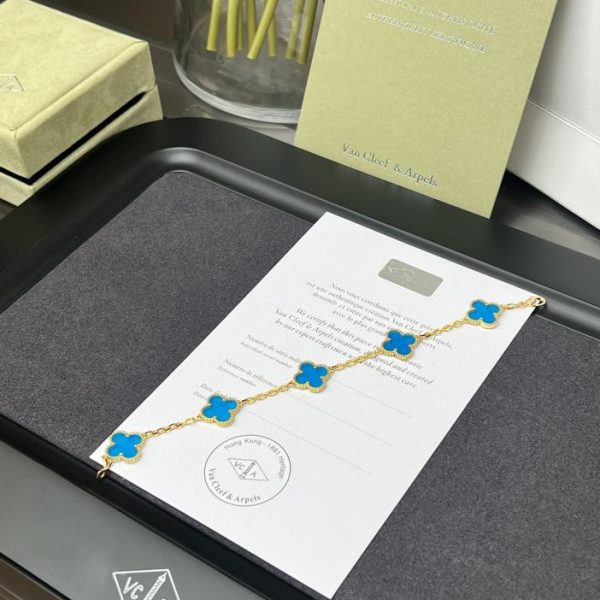 réplica,joyas,joyería,1:1,replica,fake,lujo,barato [Versión superior] Pulsera de nácar rosa natural de cinco flores de Van Cleef & Arpels