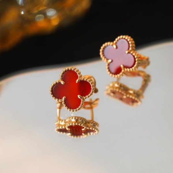 réplica,joyas,joyería,1:1,replica,fake,lujo,barato [Versión superior] Pendientes medianos con trébol de cuatro hojas de Van Cleef & Arpels