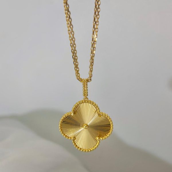 réplica,joyas,joyería,1:1,replica,fake,lujo,barato [Edición superior] Collar clásico de trébol de cuatro hojas de Fritillaria gris grande de Van Cleef & Arpels