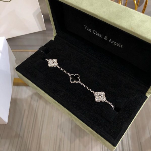 réplica,joyas,joyería,1:1,replica,fake,lujo,barato [Edición superior] Brazalete de diamantes con concha gris de aniversario de Van Cleef & Arpels