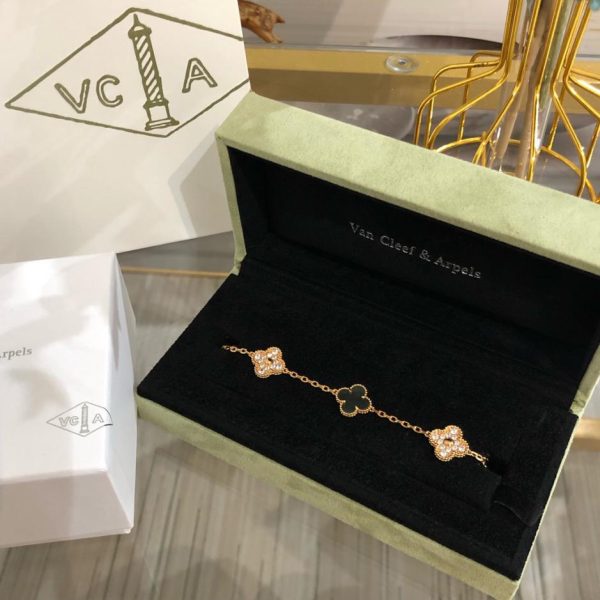 réplica,joyas,joyería,1:1,replica,fake,lujo,barato [Versión superior] Pulsera de cinco flores de malaquita de Van Cleef & Arpels