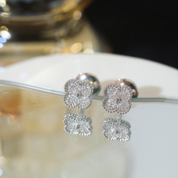 réplica,joyas,joyería,1:1,replica,fake,lujo,barato [Versión superior] Mini aretes de trébol de cuatro hojas con diamantes de Van Cleef & Arpels