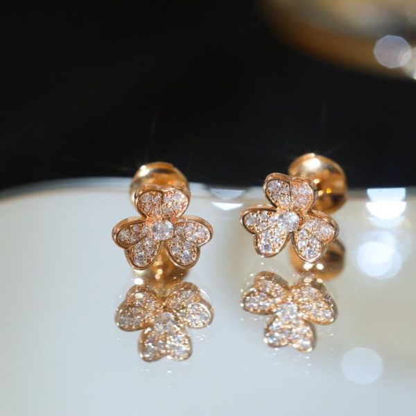 réplica,joyas,joyería,1:1,replica,fake,lujo,barato [Versión superior] Pendientes mini con trébol de diamantes de Van Cleef & Arpels