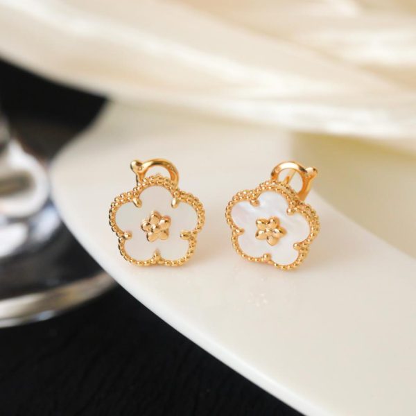 réplica,joyas,joyería,1:1,replica,fake,lujo,barato [Edición superior] Pendientes de flor de ciruelo de la serie Lucky Spring de Van Cleef & Arpels