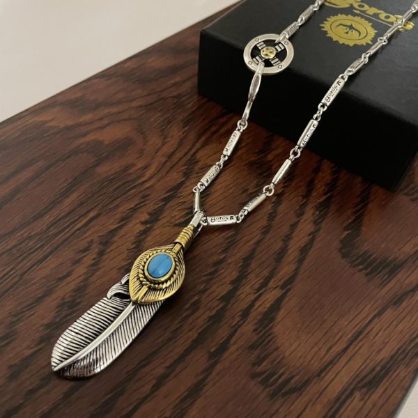 réplica,joyas,joyería,1:1,replica,fake,lujo,barato [Versión superior] collar de letras de bambú con colgante de pluma Goro Takahashi de goro