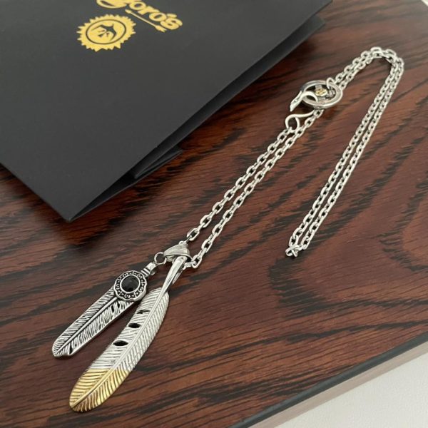 réplica,joyas,joyería,1:1,replica,fake,lujo,barato [Versión superior] collar de letras de bambú con colgante doble de plumas Goro Takahashi de goro